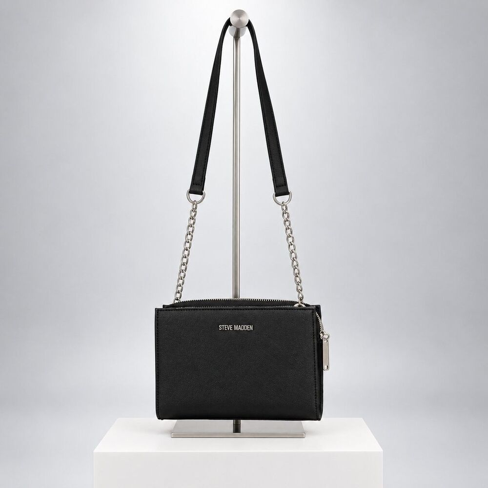 Steve Madden Crossbody Wallet Bag 7 in W X 5.75 Black Silver-tone Hardware